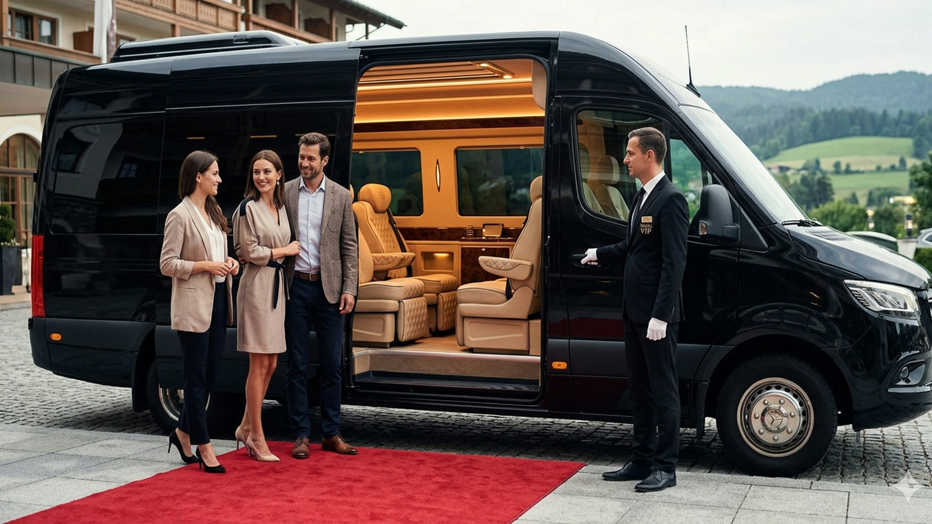 ספרינטר VIP שטיח אדום נהג בחליפה